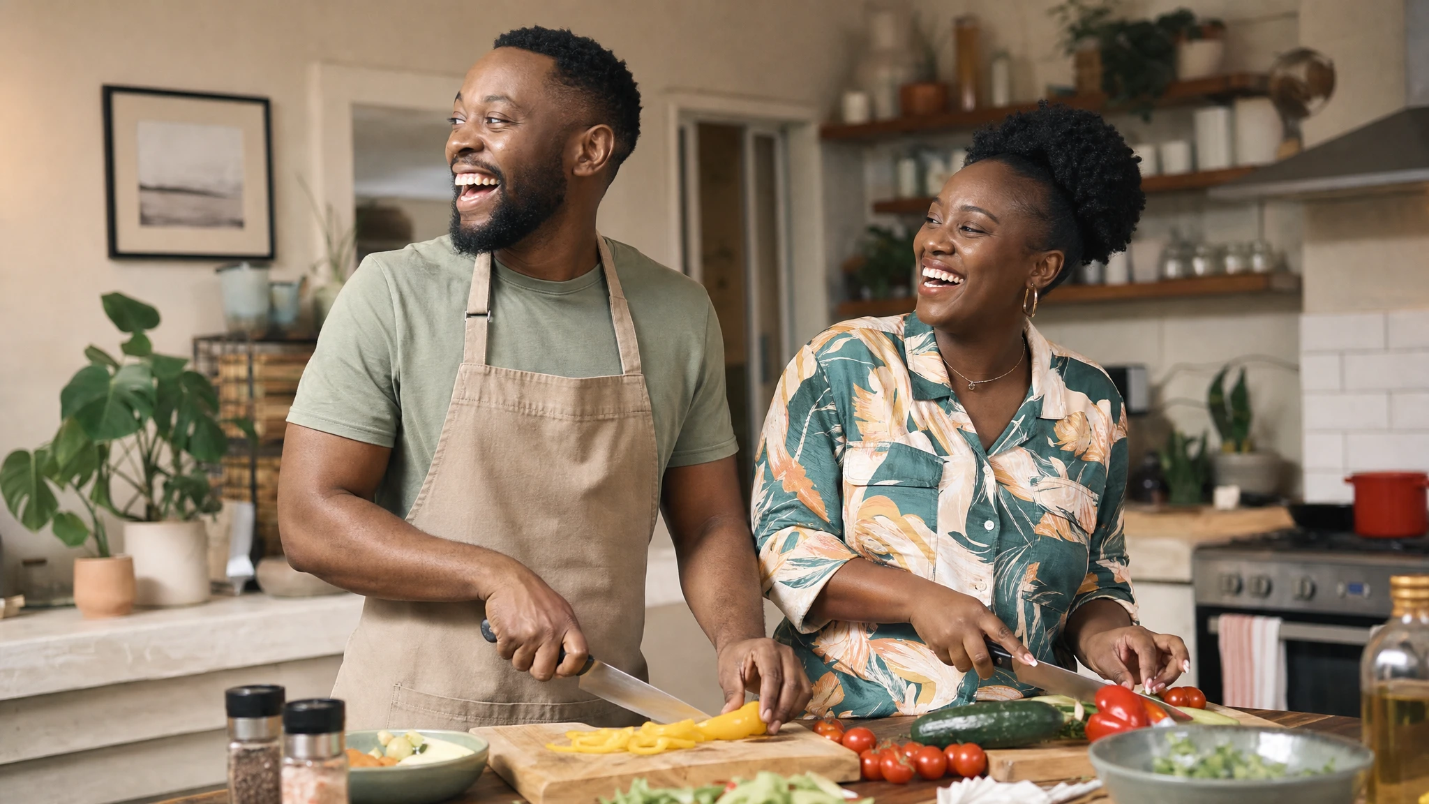 Maintaining weight loss after GLP-1: couple cooking a healthy dinner together