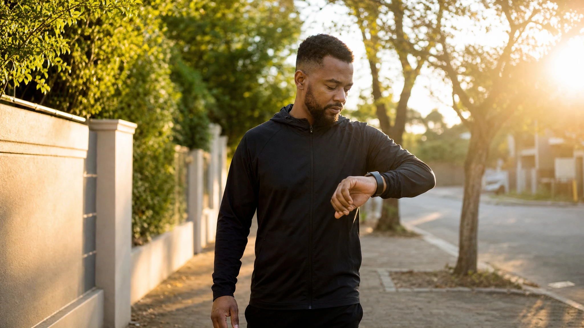 Saxenda in South Africa: man on his daily morning walk checking the time