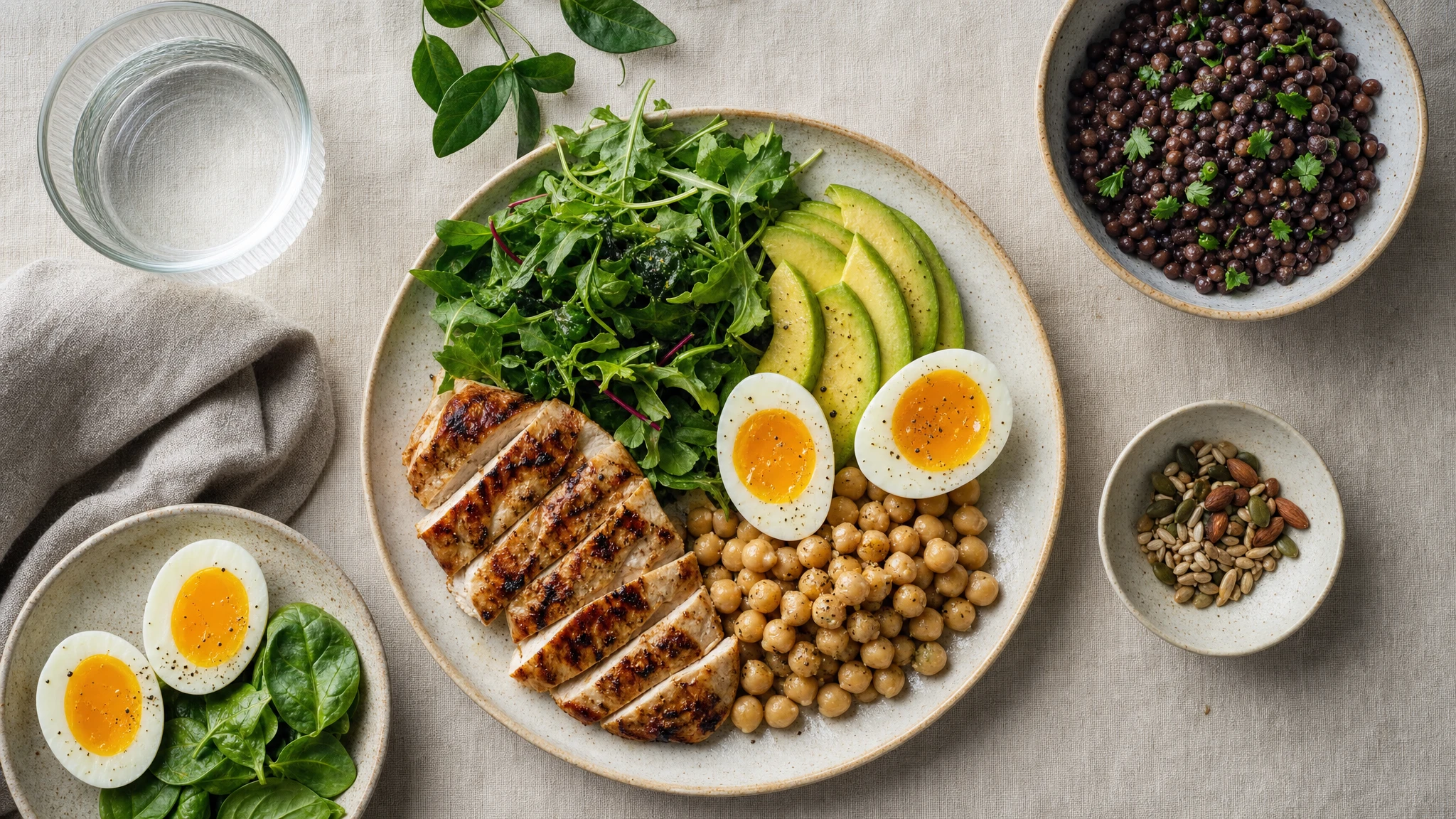 What to eat on GLP-1 medication: high-protein plate with chicken, eggs and avocado