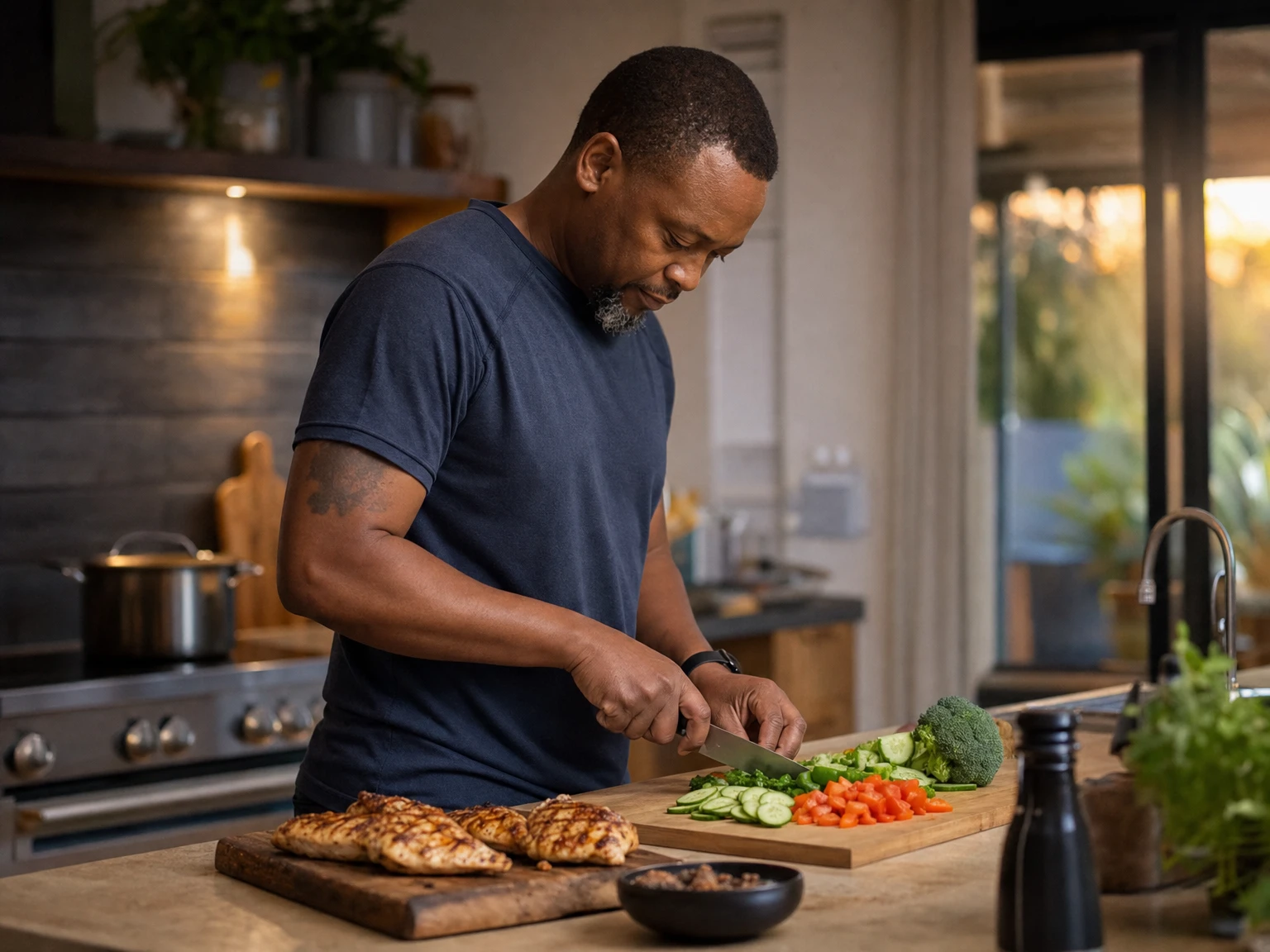 Preparing a high-protein dinner at home during a weight loss programme